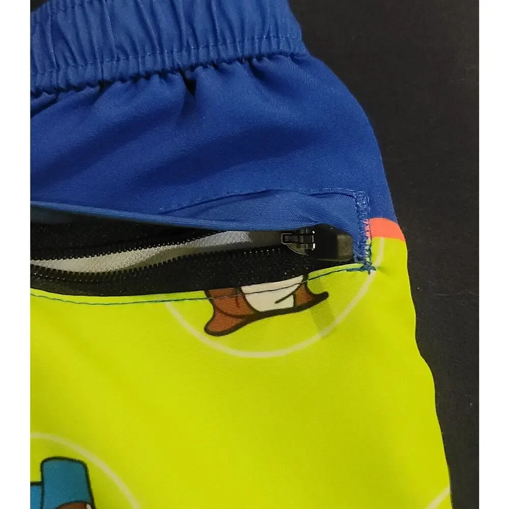 Baby Swim‎ Trunks Shorts Buc-ee's Beaver Cartoon Print Blue Green Size 6-9M